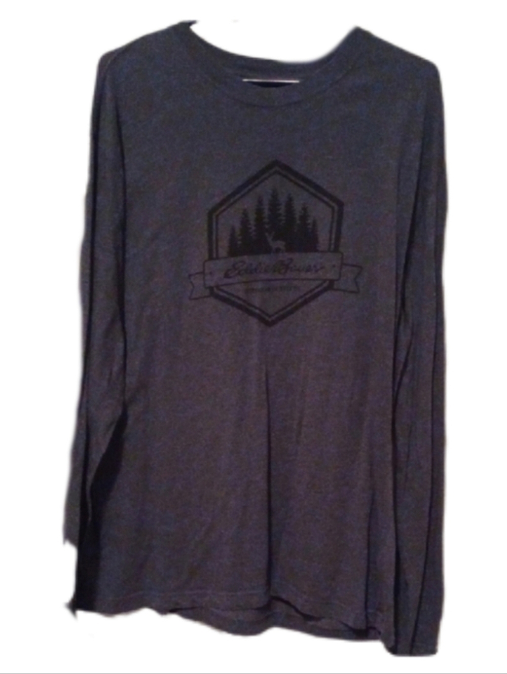 -- Eddie Bauer Charcoal Gray Long-Sleeve Graphic Crewneck Men's XLarge Casual